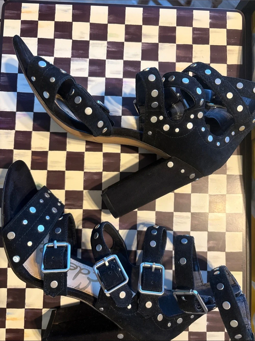 Sam Edelman Black Studded Multi-Strap High Heels